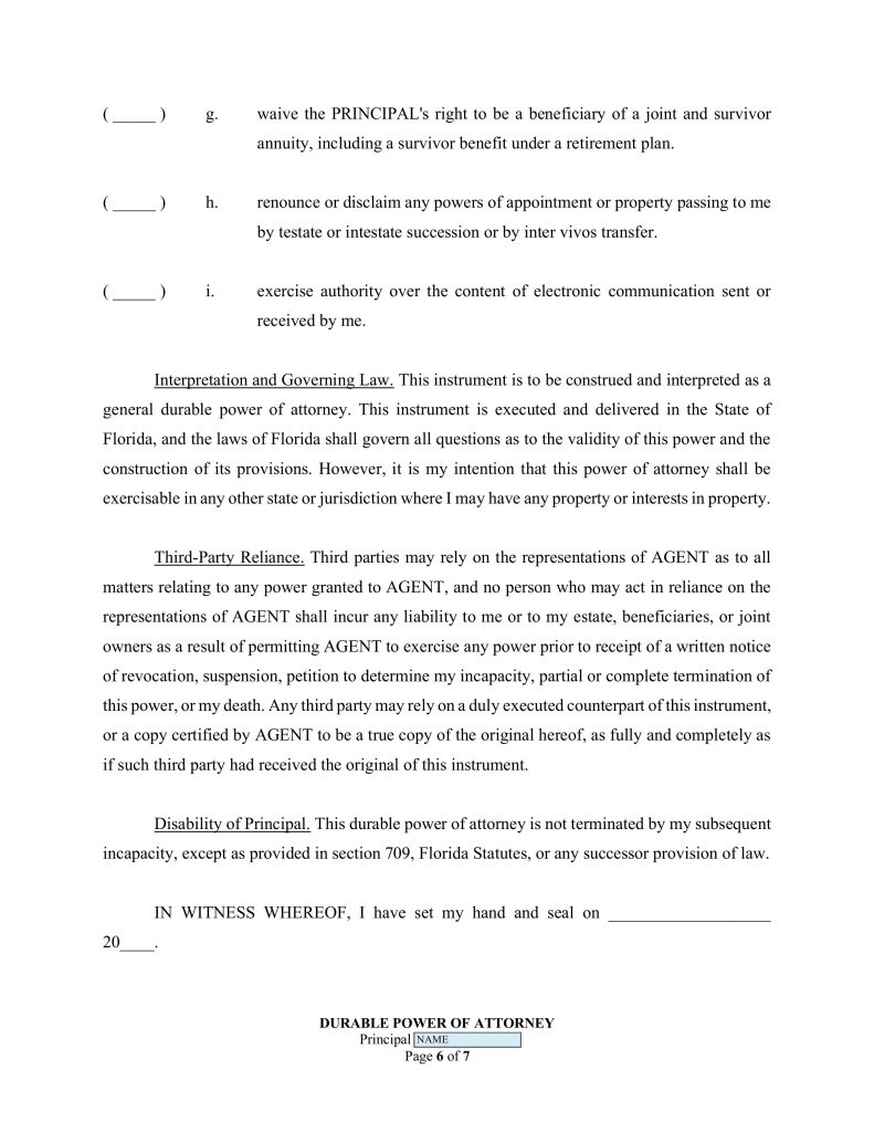 Free fillable Florida POA page 12 with instructions