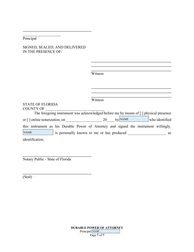 Free fillable Florida POA page 13 with instructions FPLG