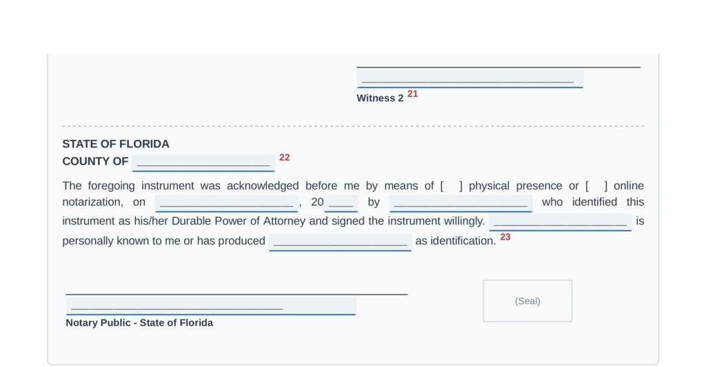 Free fillable Florida POA page 4 with instructions