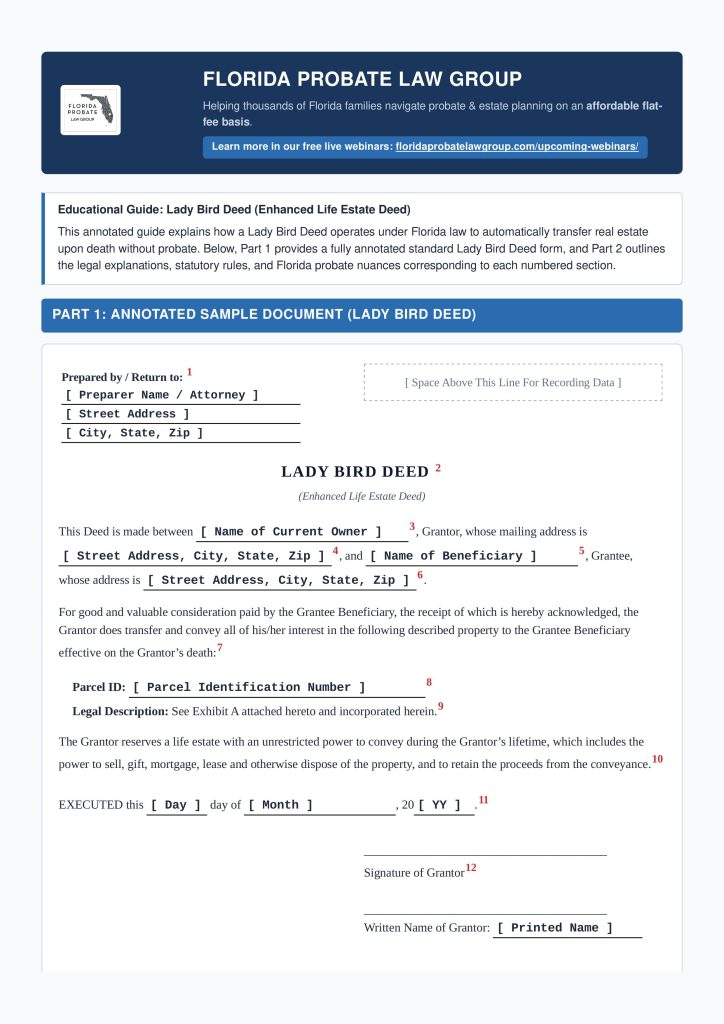 Free fillable Florida LadyBird Deed page 1 from FPLG